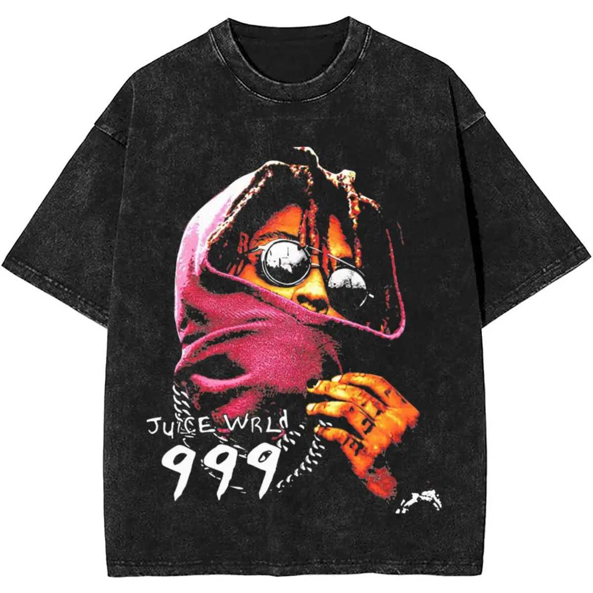 Men's T-Shirts Rap singer JUICE WRLDs retro T-shirt hip-hop washed cotton Khmer street T-shirt fashionable mens street clothing graphic printed top J241214