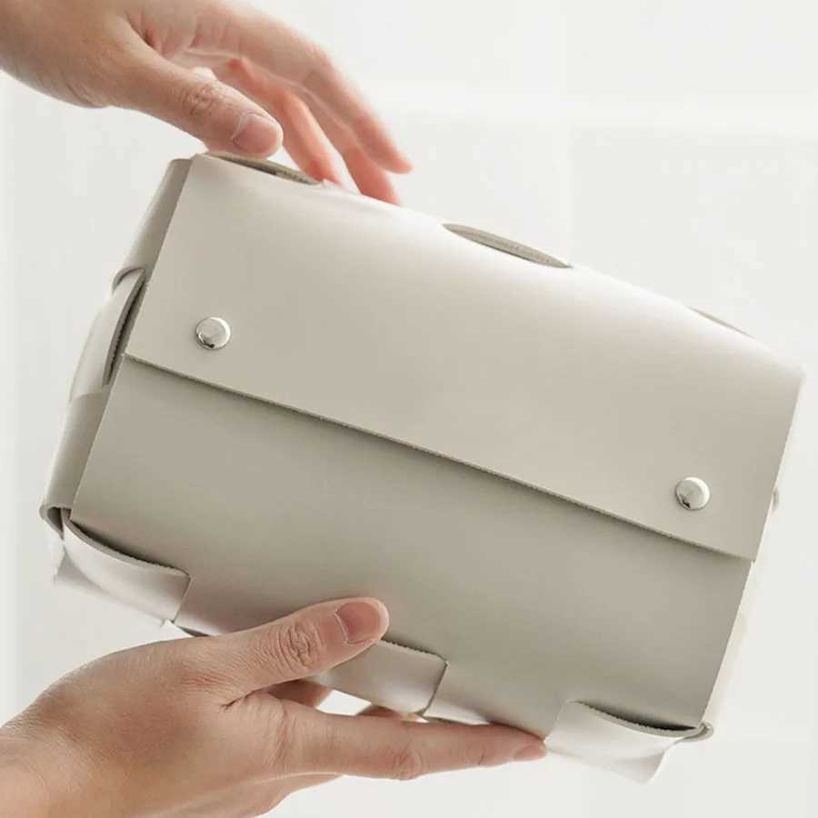 PU Leather Paper Holder Double Plaid Woven Tissue Box Luxury Desktop Napkin Organizer A Creative Handkerchief Towel Cover Y241218