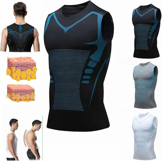Mens Ionic Shaping Vest Ice-Silk Slimming Vest Body Shaper Compression T-Shirts Tank Top Tummy Control Quick-Dry Fitness Shirts 241218