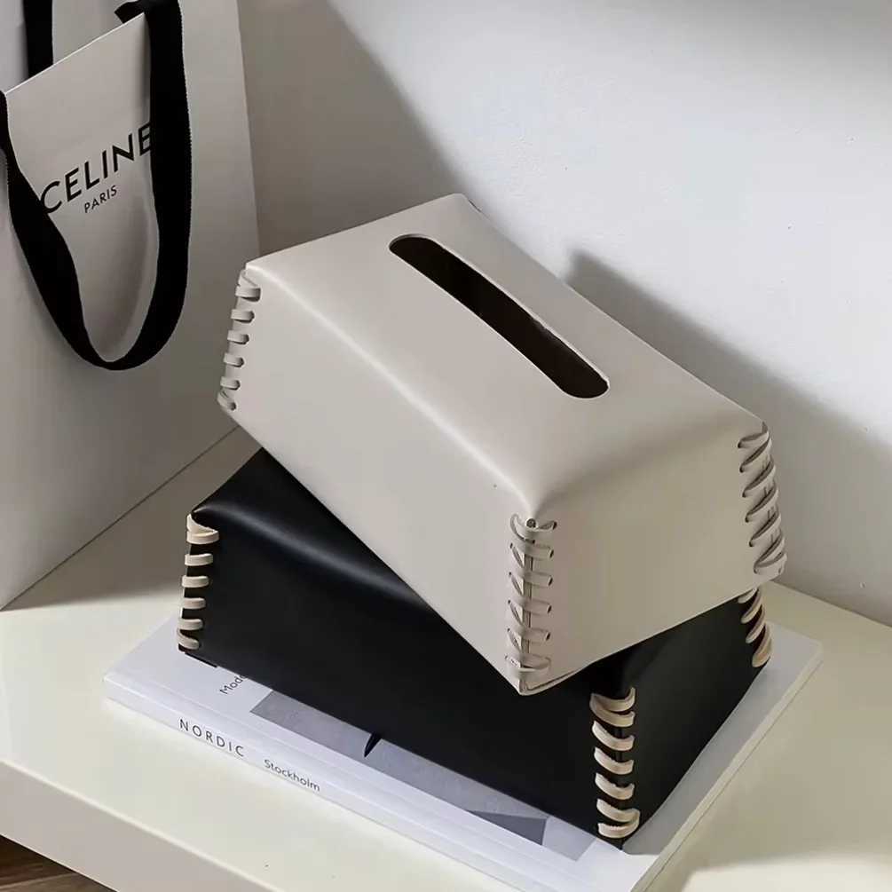 Nordic Woven tissue box leather napkin holder luxury paper box toilet towel container high-quality bedding desktop decoration Y241218