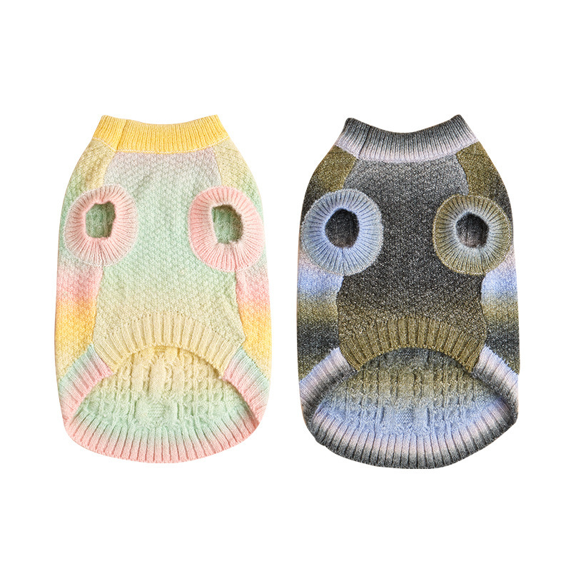 Apparel Clothes Gradient Rainbow Candy Color Pet Autumn/Winter Teddy Small Dog warm sweater