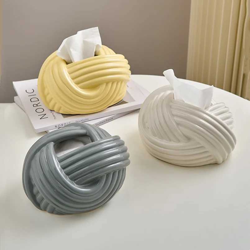 Ceramic handle box Nordic decorative handle box living Ro napkin paper box abstract and useful knot Y241218