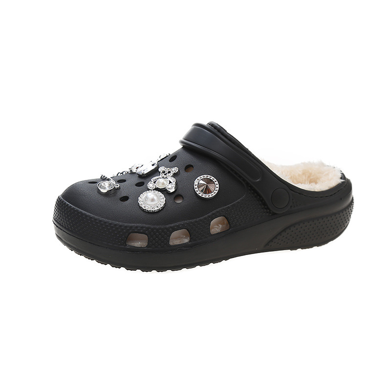Summer Slipper Women Girls Diamon Shiny Fashion Hole Slippers Womens PVC Anti-slip Home Slippers Cartoon Funny Shoes for women Winter Fur Slipper DIY