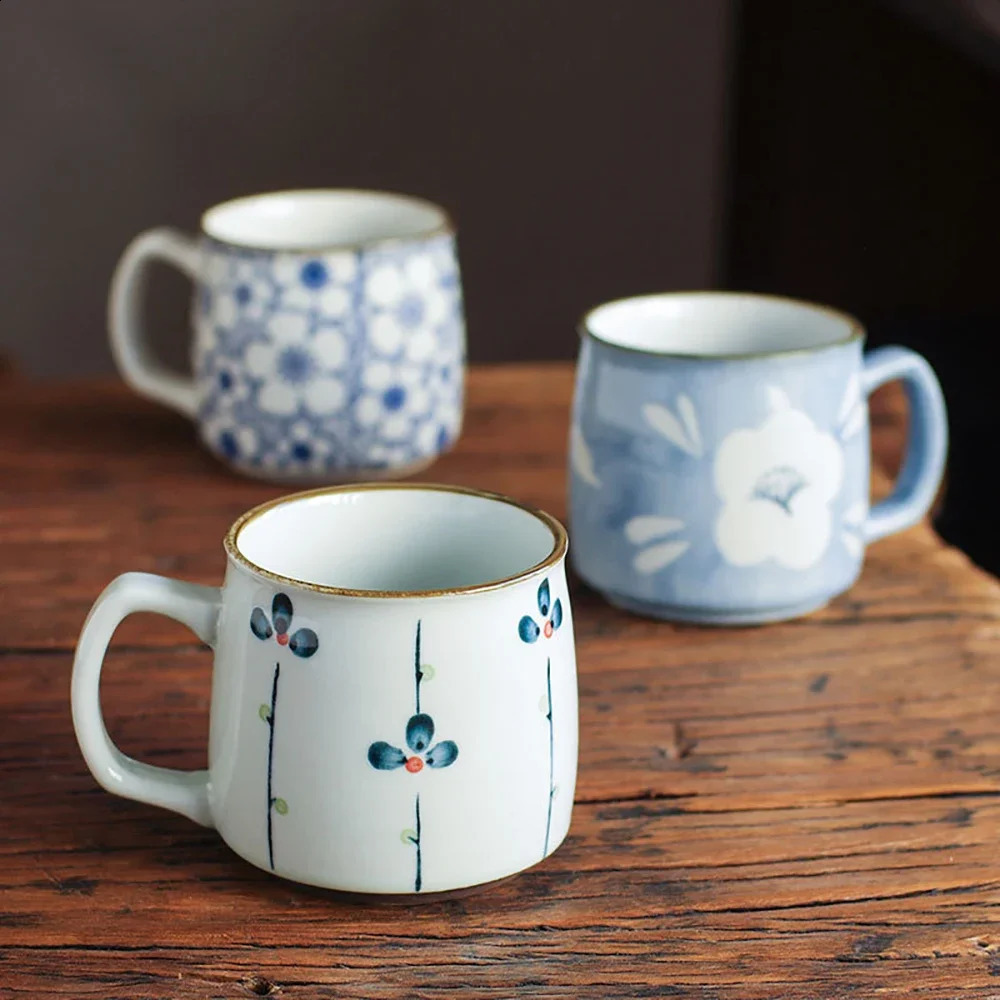 Hand-painted Ceramic Tea Mugs Unique Japanese Antiquity Style Sake Coffee Cups 8.5oz Mini Breakfast Mug Special Gift for Friend 241217