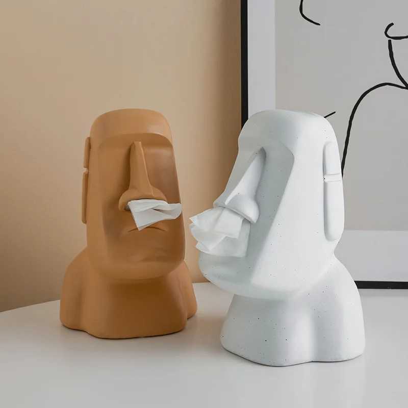 Moai Stone Statue Island Portrait Dispenser Tissue Box Napkins Storage Oral Organizer Kitchen Accessories Use Items Decoration Y241218