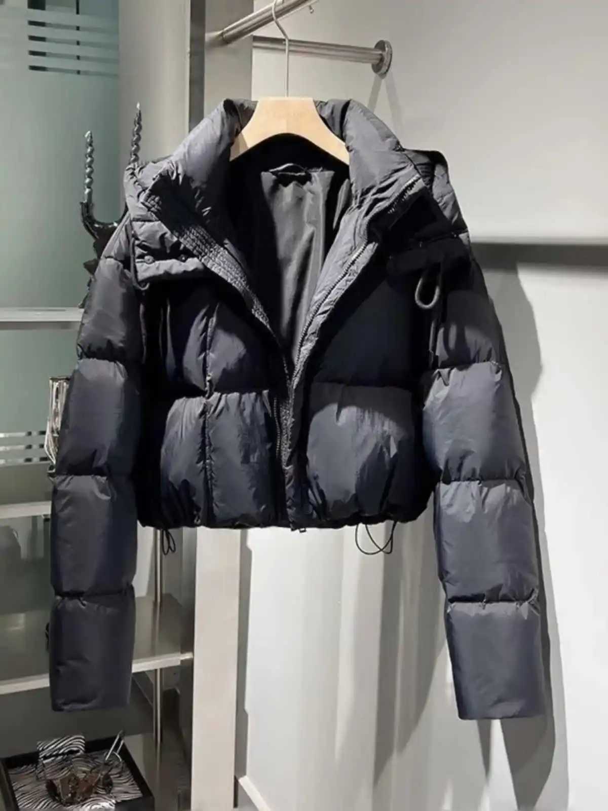 Womens hooded shirt bedding jacket winter solid color thick warm short cotton dress womens casual coat M241218