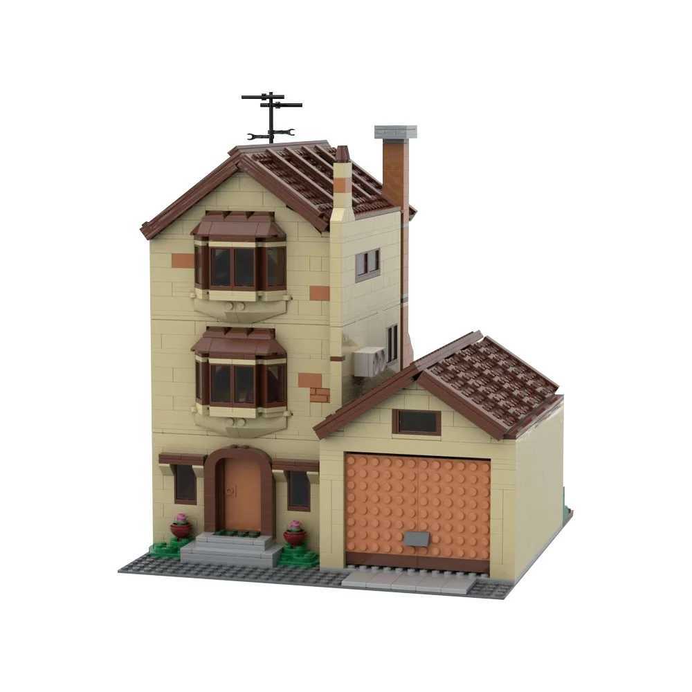 Free shipping MOC Simpsinged Anime Modular City Street View Springfield Elementary School Building Blocks Model Moes Tavern Bricks Kids Toys