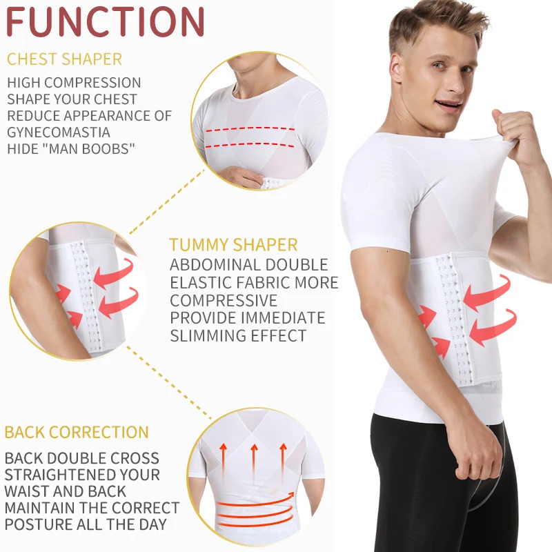 Mens Body Shaper Compression Shirts Abdomen Shapewear Tummy Slimming Sheath Gynecomastia Shapers Corset Waist Trainer Fajas Tops 241218