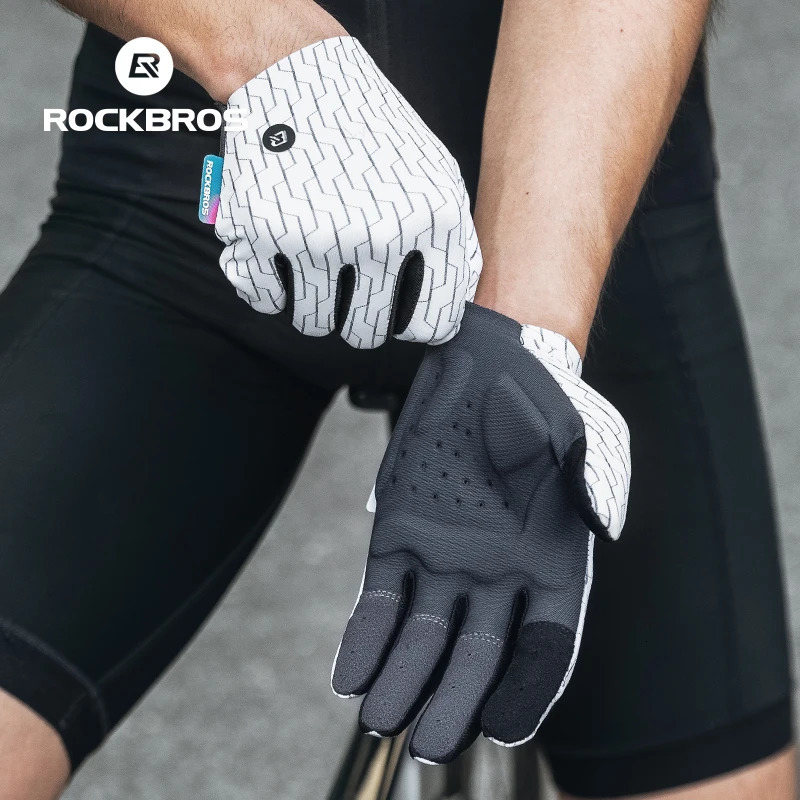 ROCKBROS Cycling Gloves Sunscreen Breathable MTB Road Bike Gloves Shock Absorption Non-slip Gloves Outdoor Thickened Palm Pad 241218
