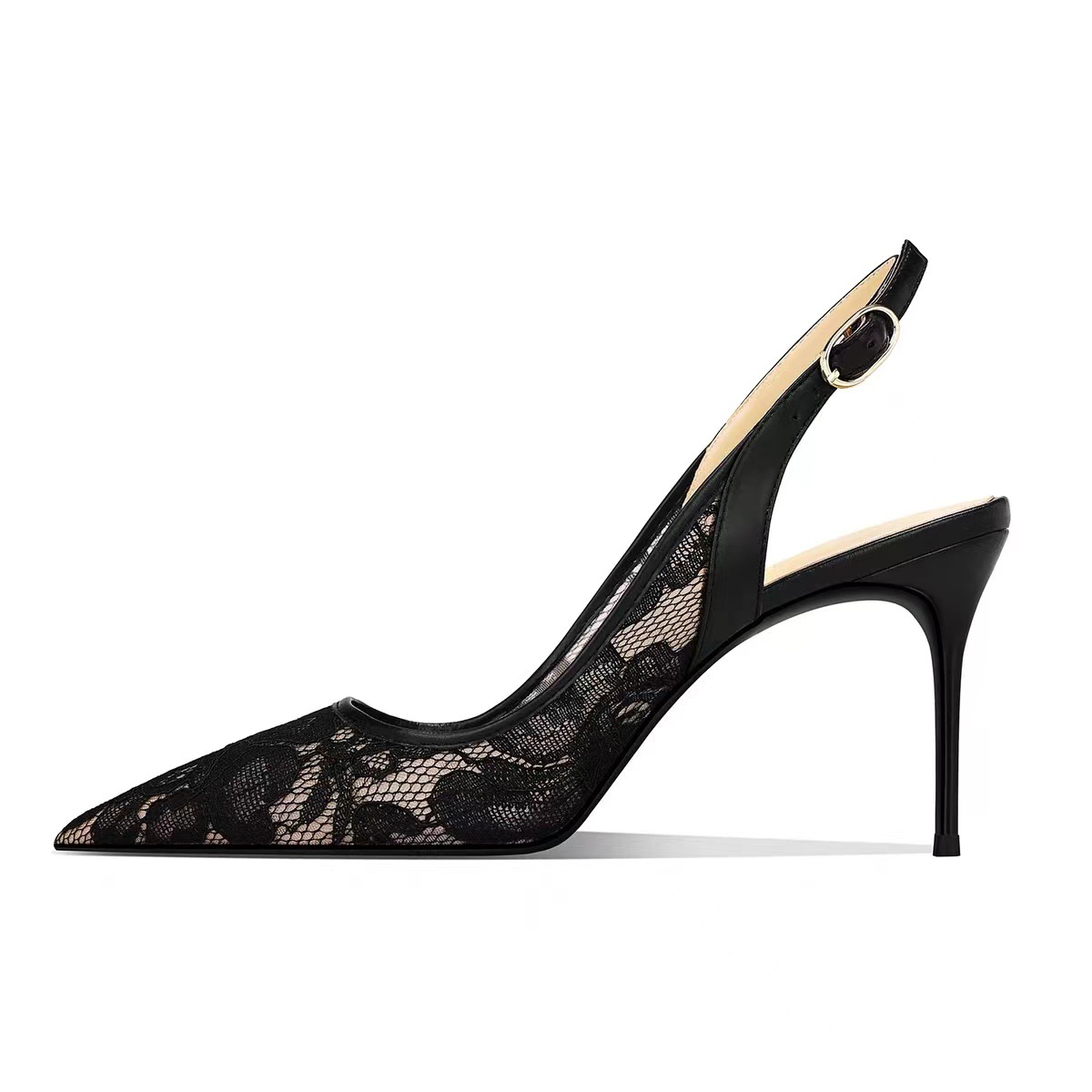 2025 new free shipping designer dress shoes for womens black white Lace pointed French oversized high heels size 36-43