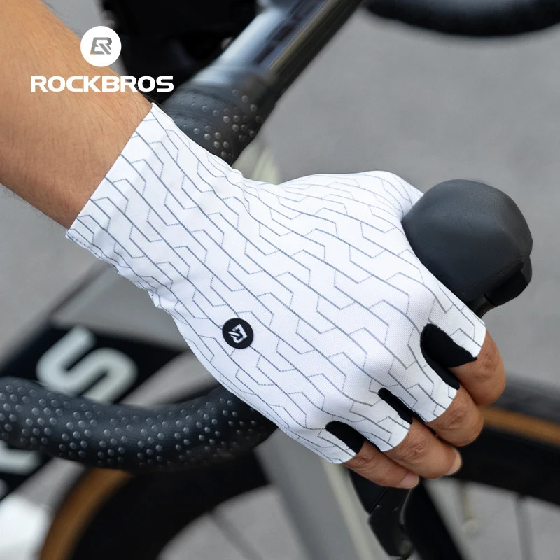ROCKBROS Cycling Gloves Sunscreen Breathable MTB Road Bike Gloves Shock Absorption Non-slip Gloves Outdoor Thickened Palm Pad 241218