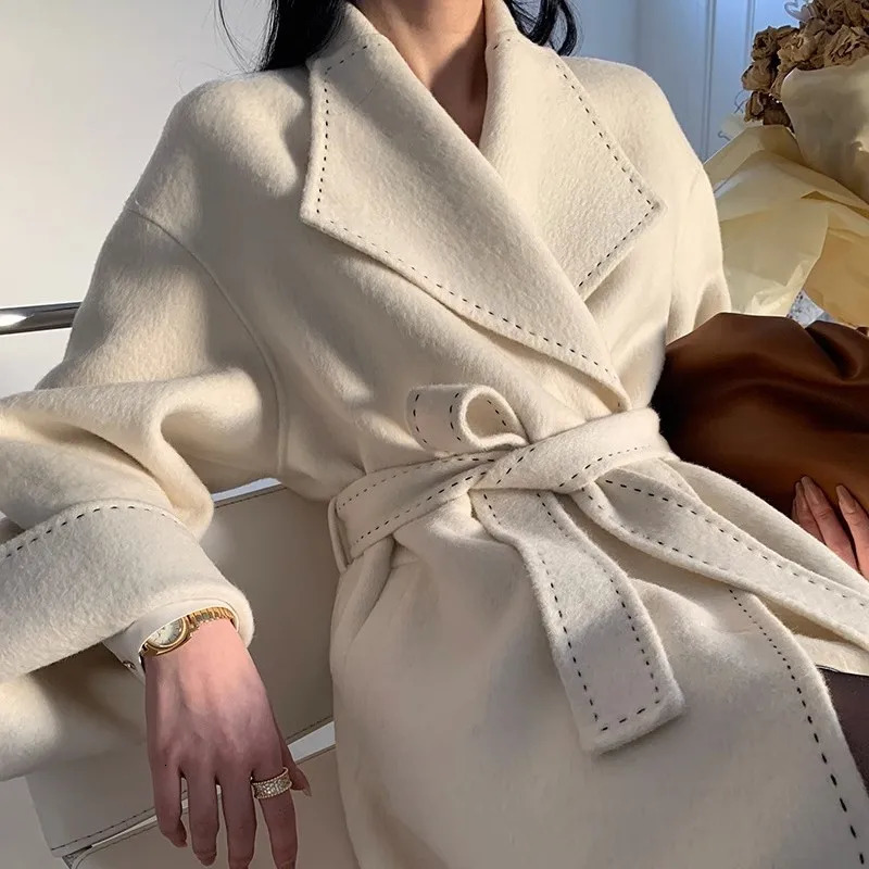 DoubleSided Cashmere Coat For Women In Autumn And Winter HighEnd Large Lapel n Pure Hand Sewn Loose 241217
