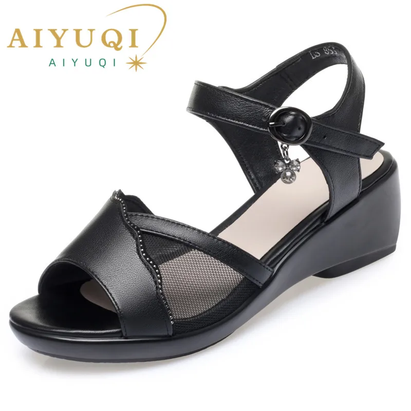 AIYUQI Women Sandals Rome 2024 Summer Genuine Leather Women Shoes Large Size 41 42 43 High Heels Wedge Sandals Mother