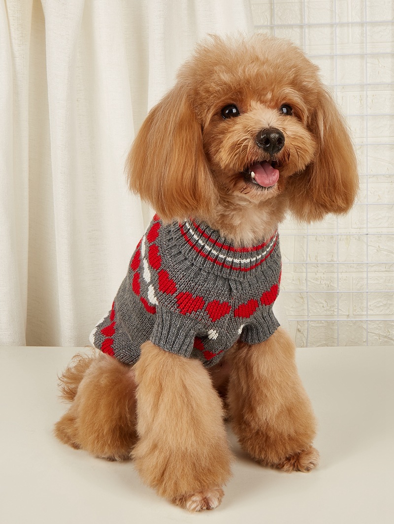 Valentine's Day Love Red Pink Jacquard High Collar Collar Dog Sweater Knitted Sweater