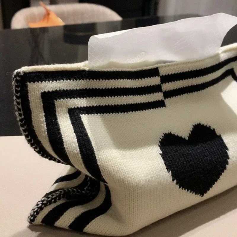 Nordic Ins Pattern Knitted Tissue Bag Life Ro Table Tissue Box Paper Storage Desktop Decoration Tissue Box Paper Box Y241218