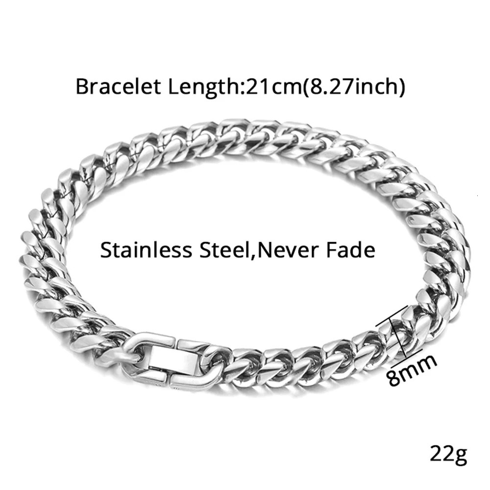 Hip Hop Miami Cuban Chain Link Bracelet Male 8mm Silver Color Stainless Steel Bracelets for Men Fashion Wristband Jewelry Gift 241214