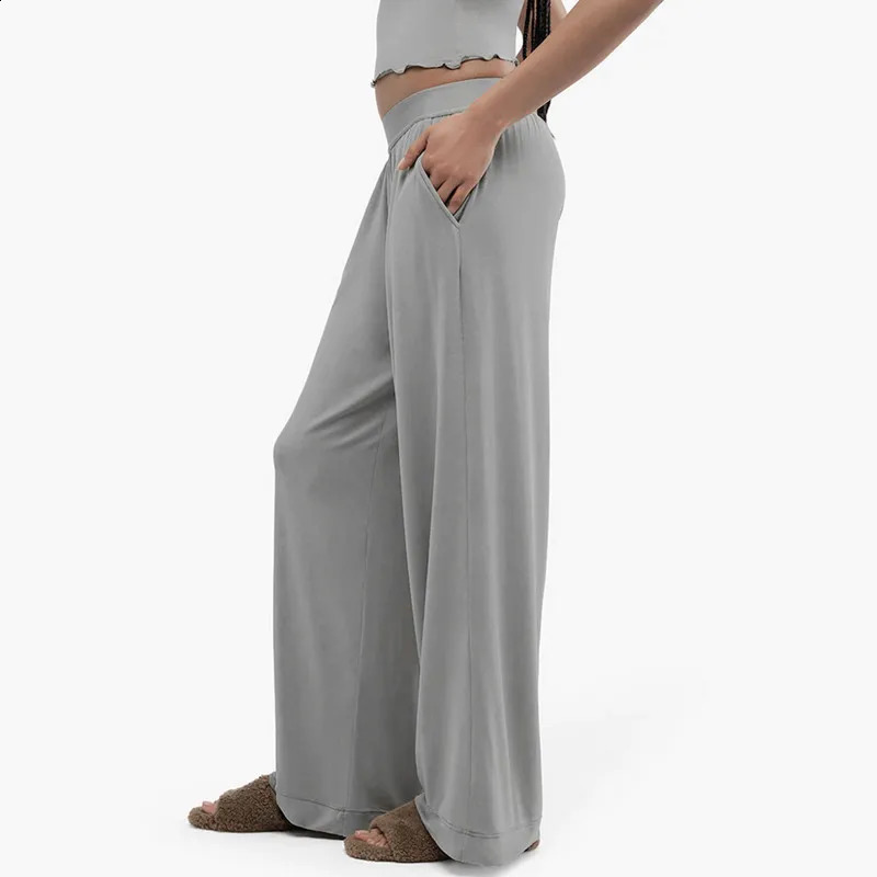 WPNAKS Women 2 Piece Pant Sets Spring Autumn Clothes Solid Color Long Sleeve Crop Tops and Elastic Wide Leg Pants Sleepwear 241217