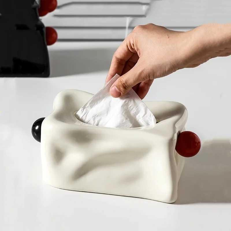Ceramic tissue box with silver pleats Geely sphere black ball paper towel rack napkin holder desktop storage container Y241218