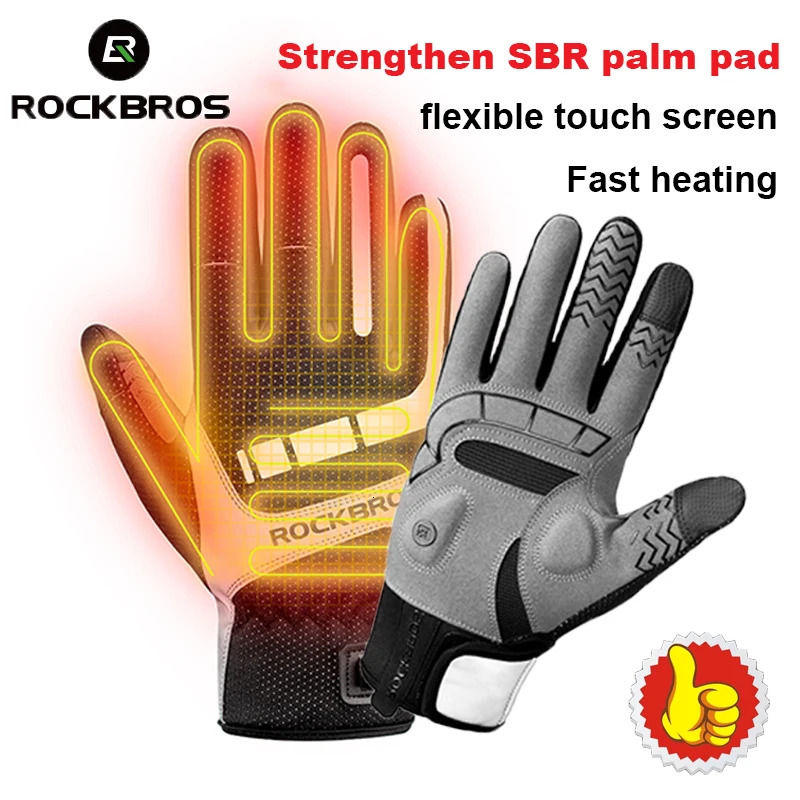 ROCKBROS Warm Bicycle Women Mens Gloves Winter SBR Touch Screen USB Heated Gloves Windproof Plam Breathable Motor E-bike Gloves 241218