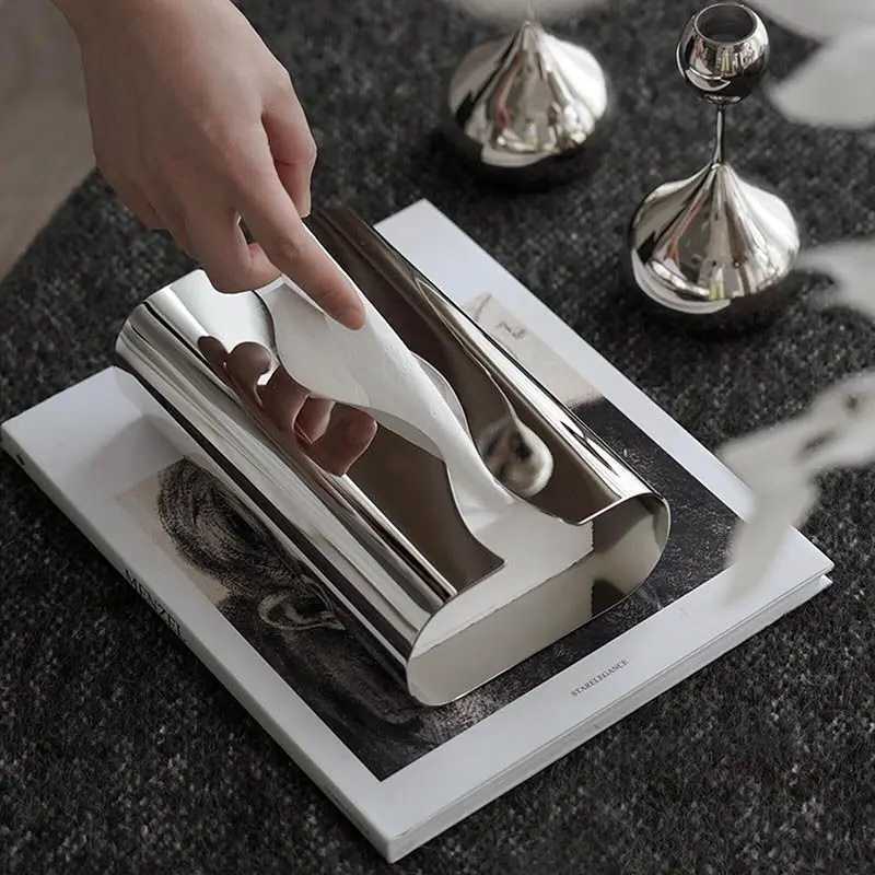 Stainless steel tissue box for living Ro simple desktop stand silver plated paper storage napkin paper box Y241218