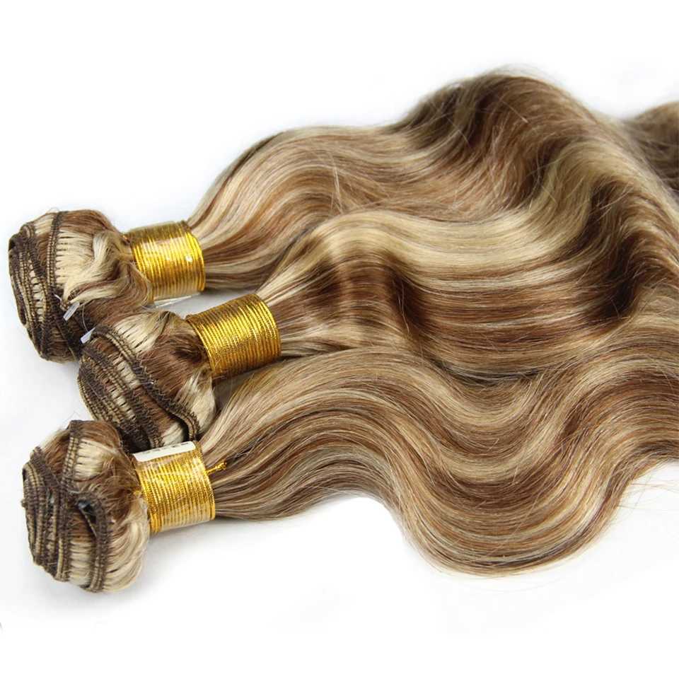 Piano Color P4/613 Highlight Bundles And 4X4 Closure Remy Body Wave Ash Blonde Colored Human Hair Weave With Highlights 3 W241218