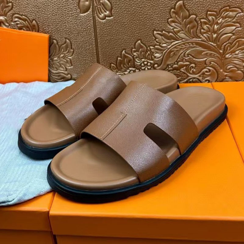 Men Slippers Designer Leather Sandals Flip Flop Heritage Calfskin Sandals Summer Lazy Large Beach Casual Slides Jackson 38-48