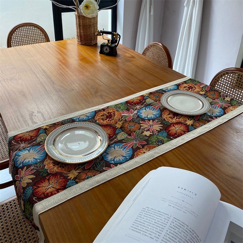 2025 Bohemian Retro Art Coffee Table Meal Decorative Cover Cloth Premium Garden Balcony Cloth Table Flag Strip