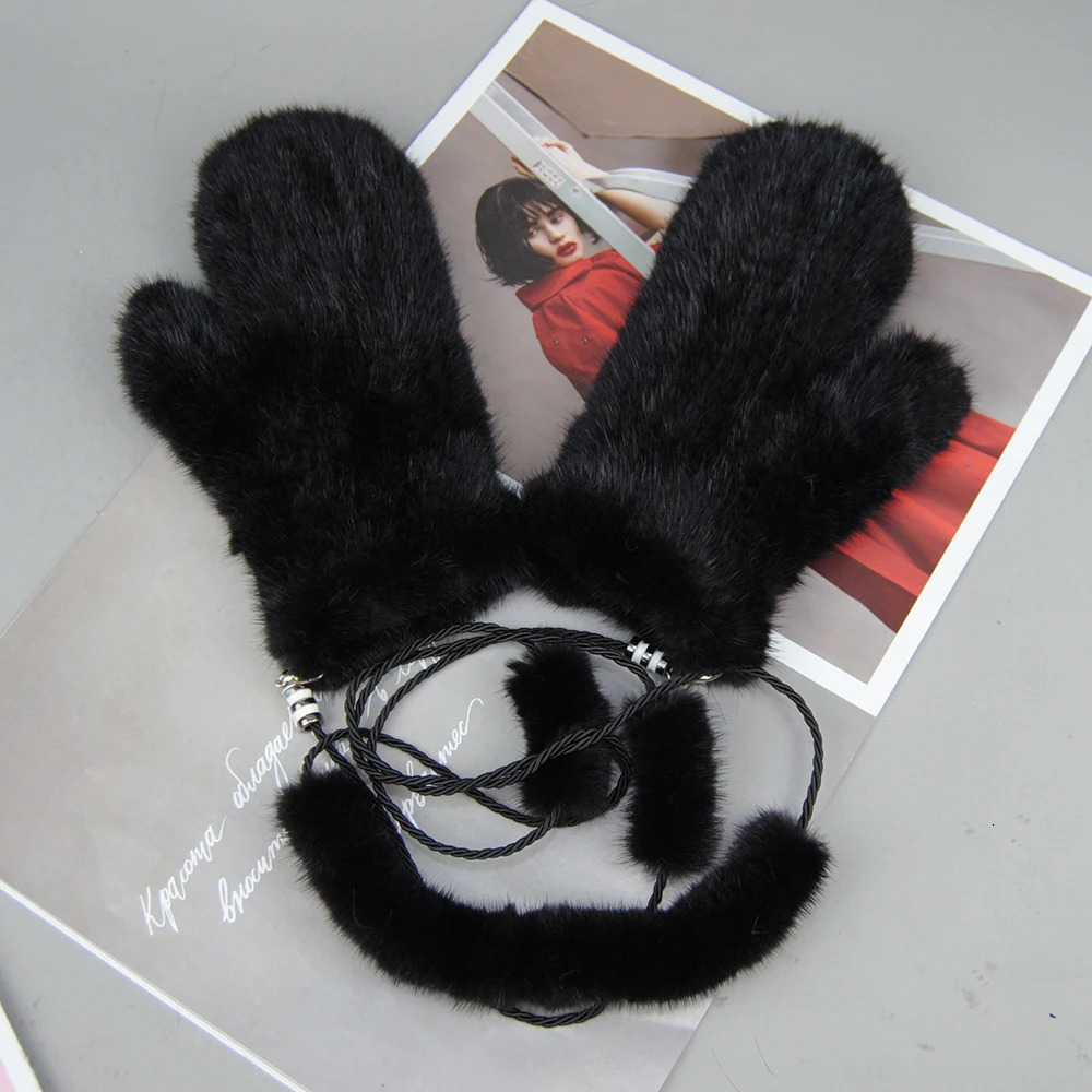 Women 100% Real Genuine Knitted Mink Fur Mittens Winter Warm Lady Real Mink Fur Fashion Lady Gloves Handmade Knit Fur Mitten 241218