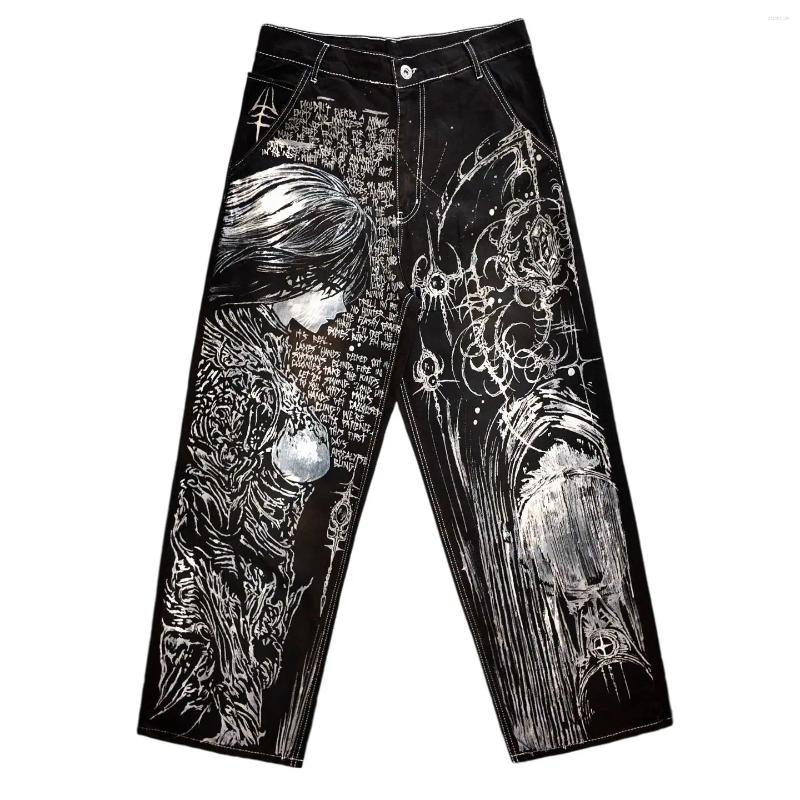 2025 S Fashion Designer Men S Jeans Haruku High Street Y K Baggy Punk Print Wide Leg Denim Pants Streetwear Trouser Men Clothing