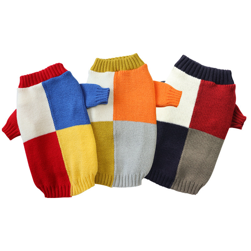2024 Autumn/Winter New Knitted Knitted Color blocked Dog Sweater Casual Warm Hoodie Cute Pet Clothing