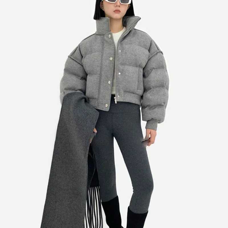 Winter Warm Grey Cotton Lined Coat Thick Short Pakas Womens Fluffy Warm Coat Winter Jacket Womens M241218