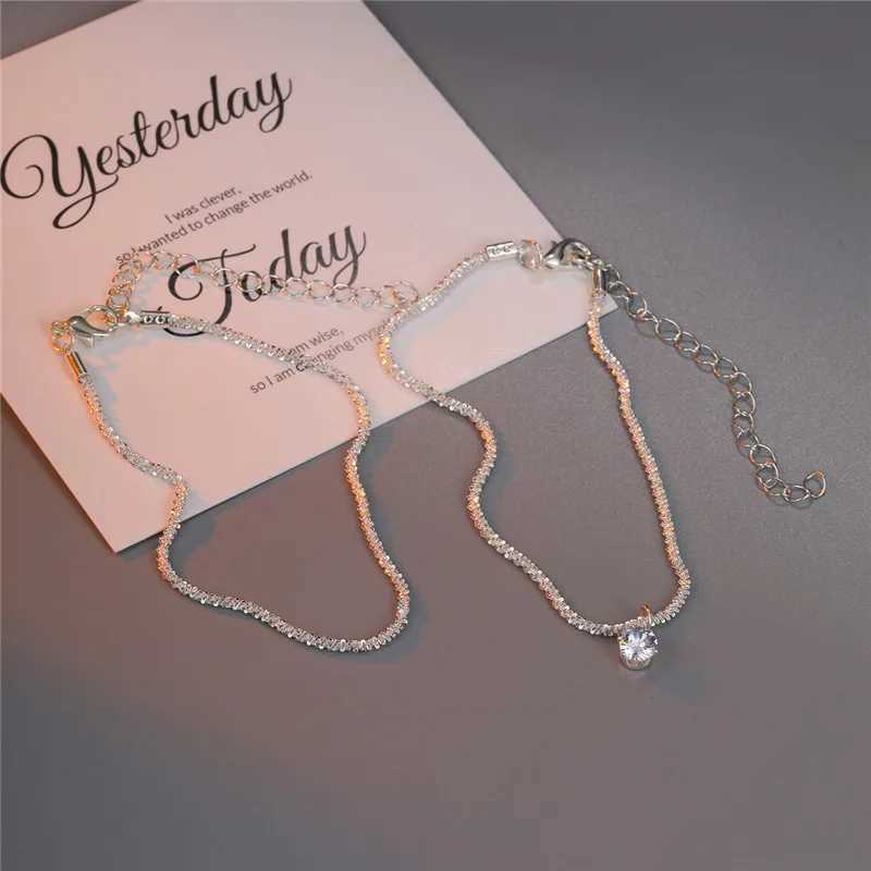 2PCS shiny pure silver solid color womens ankle simple and elegant copper jewelry womens beach ankle bracelet W241217