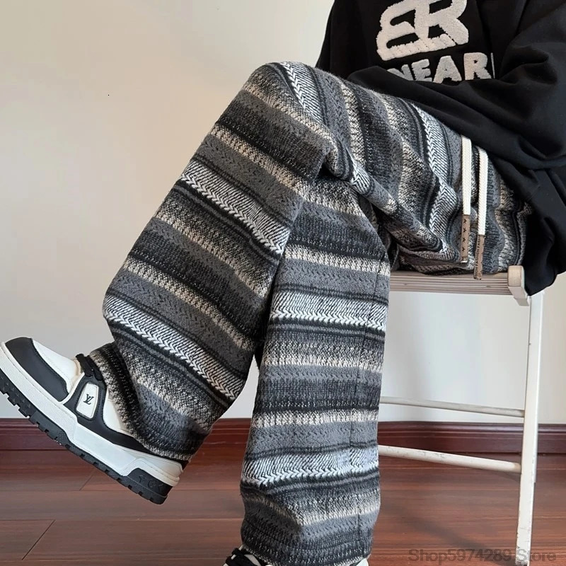 Wide Leg Pants Men Women Autumn Winter Fashion Casual Straight Pants Loose Mopping Pants Harajuku Vintage Striped Black/Coffee 241218