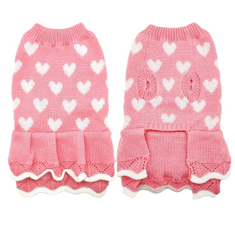 Autumn and winter warm red pink love dog clothing sweater skirt Holiday Christmas New Year pet clothing wholesale
