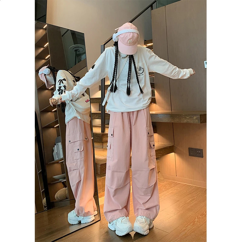 Y2K Cargo Pants Women Harajuku Oversized Sweatpants Black Pockets Wide Leg Joggers Streetwear High Waist Baggy Sports Trousers Z260314