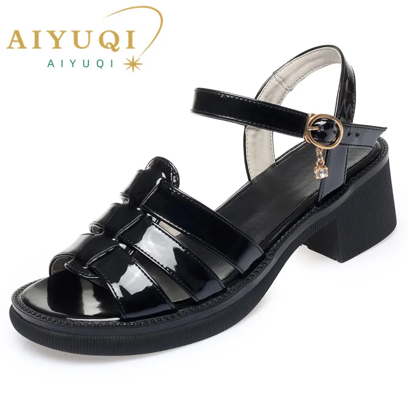 AIYUQI Women Sandals Summer Genuine Leather Women Rome Shoes Open Toe Weave Non-slip Sandals Ladies