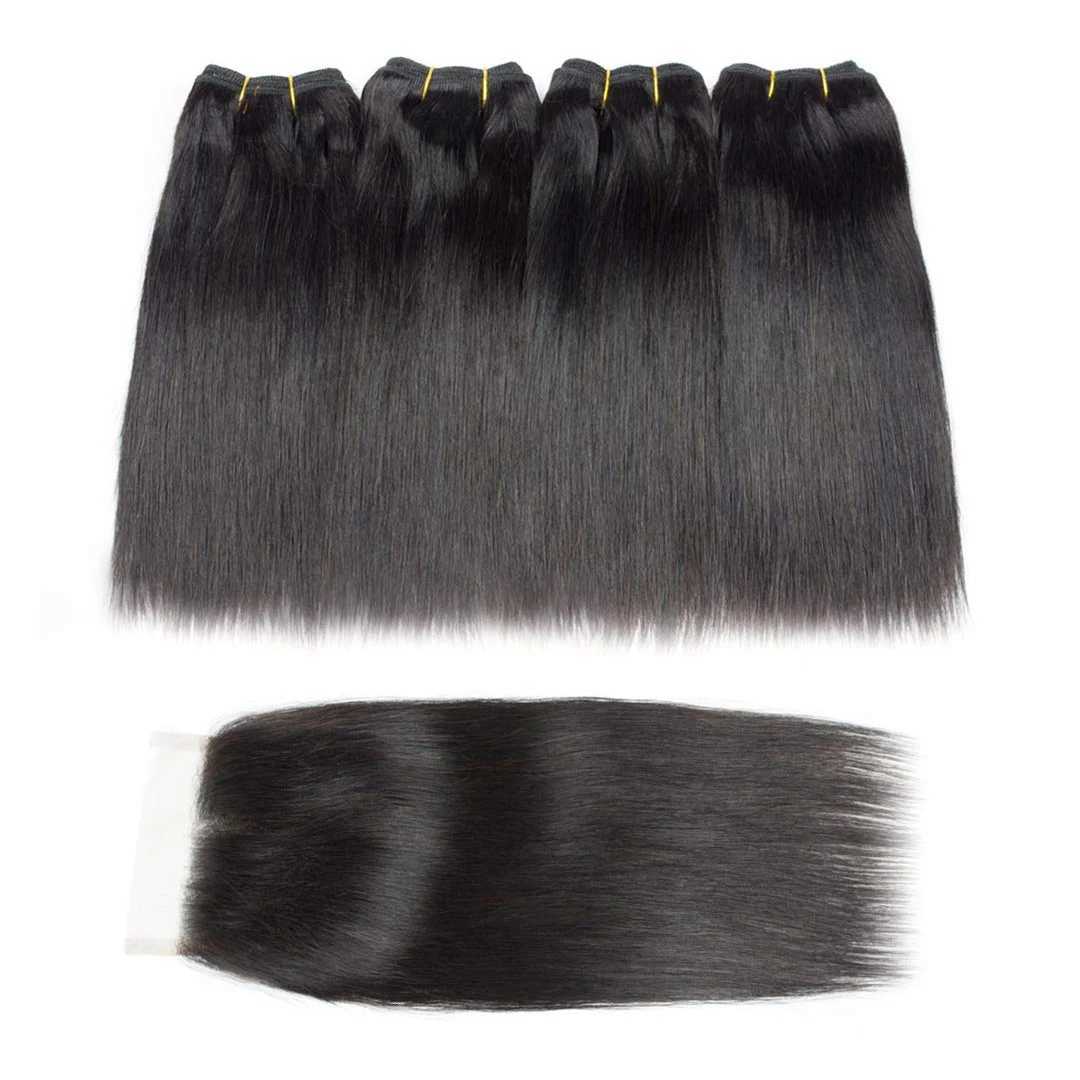 12A Peru straight bundle with Clossure 3 bundles with closed unprocessed virgin short hair Bob human hair bundle extension W241221