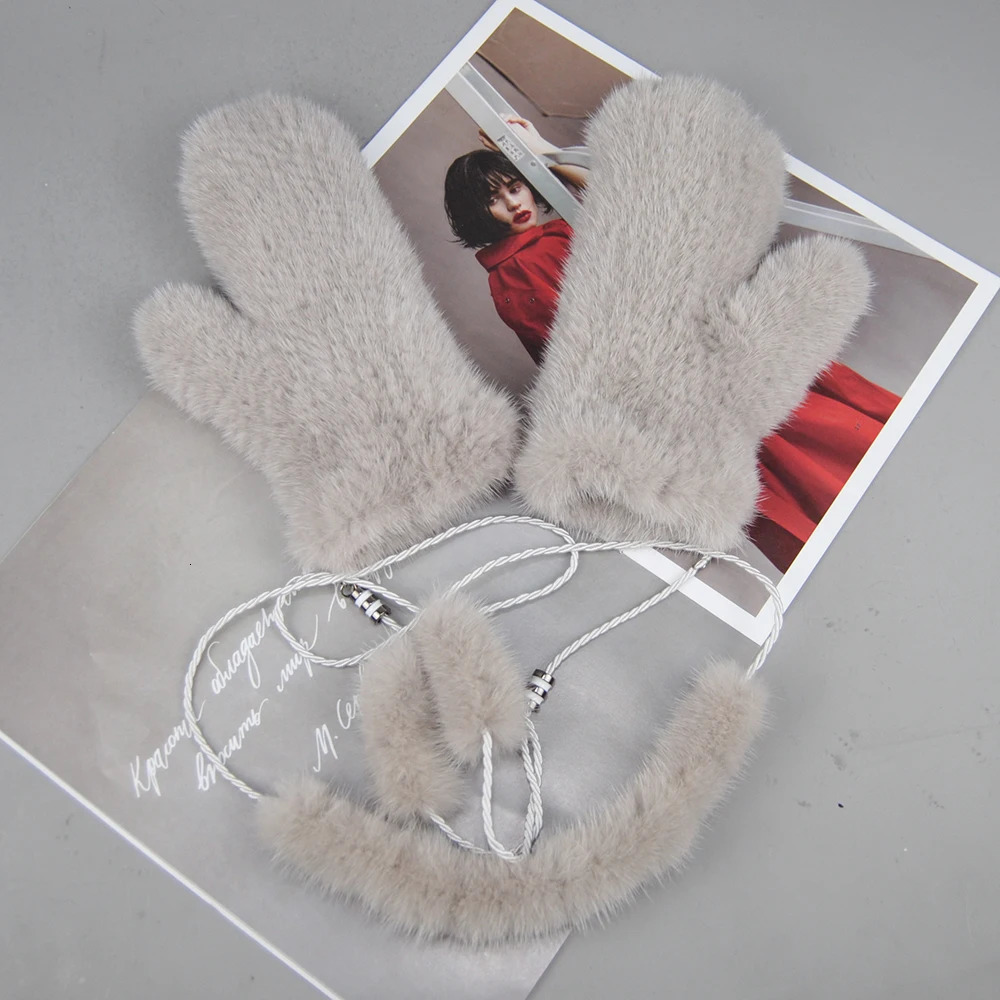 Women 100% Real Genuine Knitted Mink Fur Mittens Winter Warm Lady Real Mink Fur Fashion Lady Gloves Handmade Knit Fur Mitten 241218