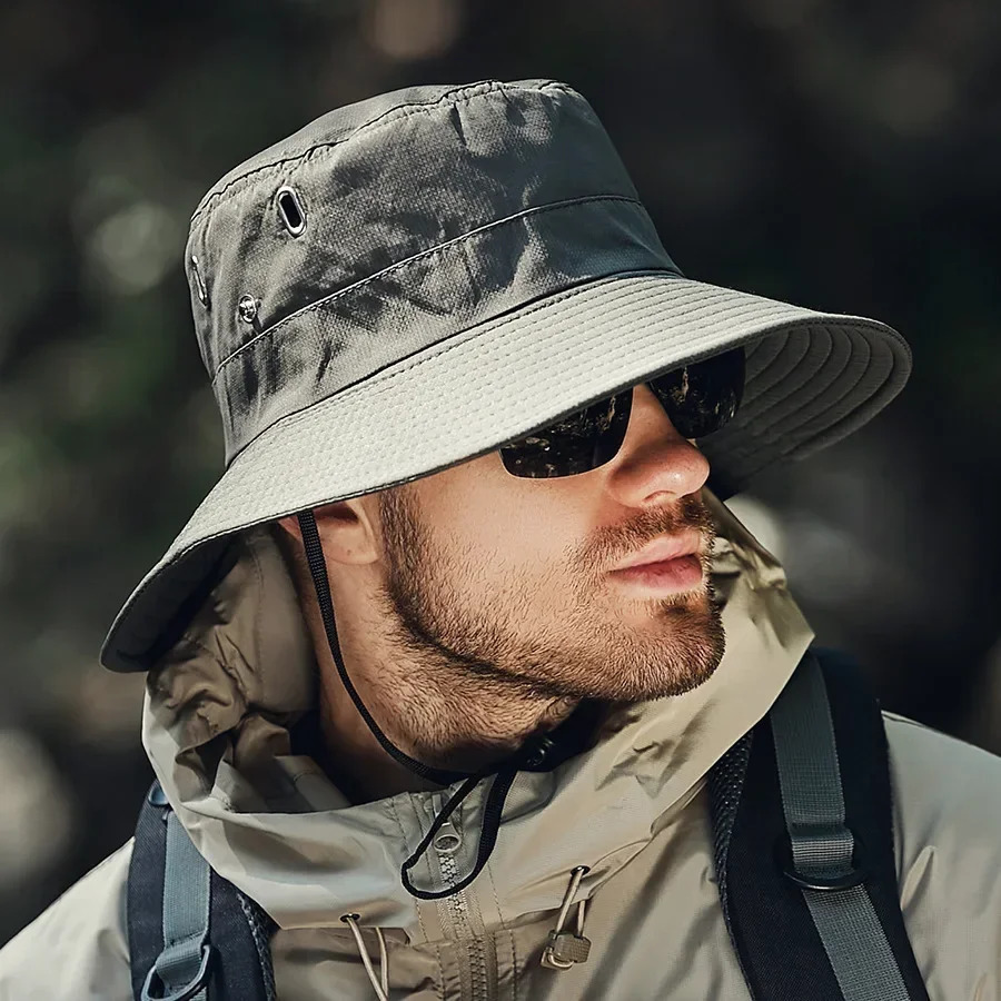 Men Summer Bucket Hat Solid Fisherman Fishing Outdoor Sunshade Big Brim Sunscreen Cap Riding Hiking Suncreen Sunhat Helmet 250106