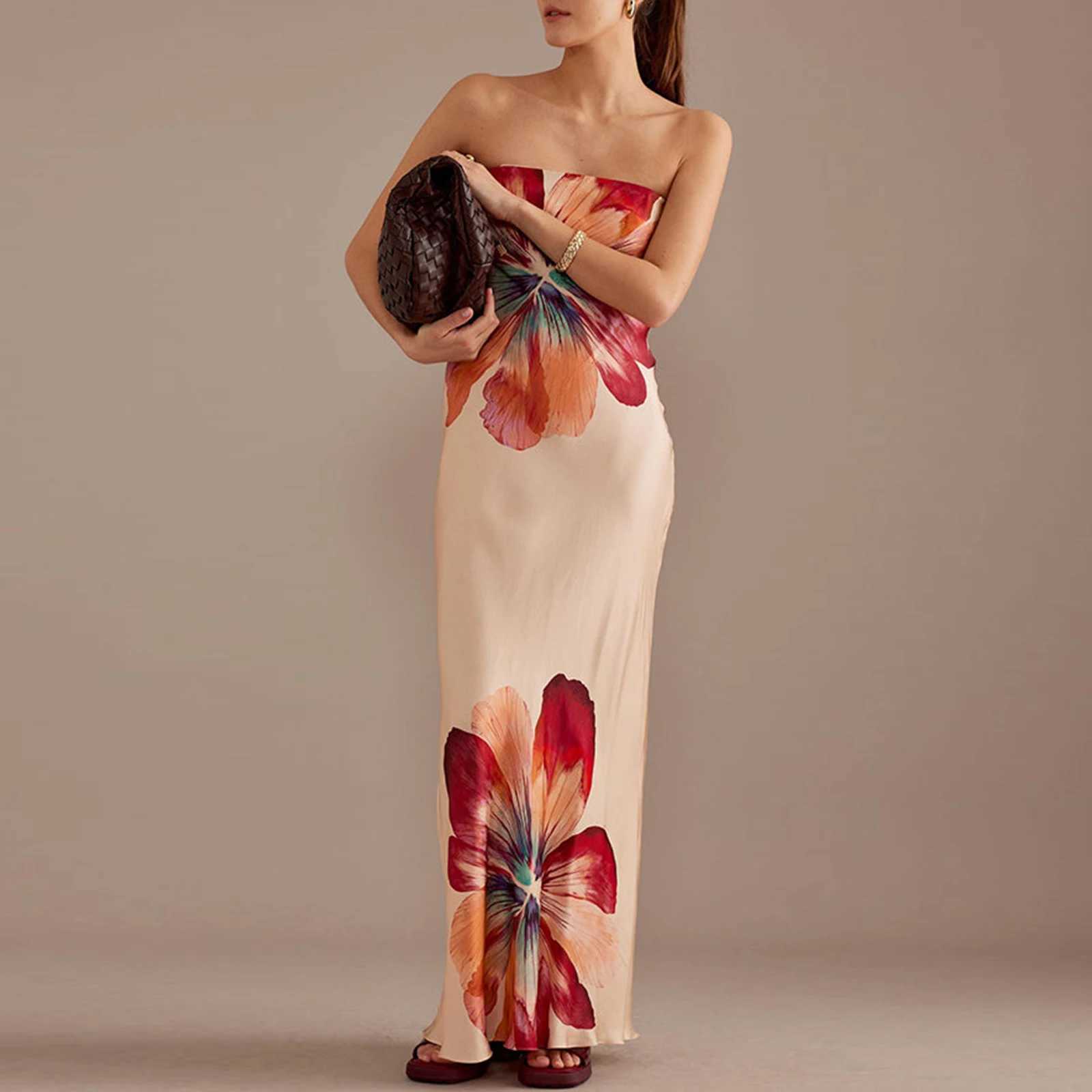 hirigin Women Y2K Floral Print Tube Maxi Dress Graphic Strapless Backless Long Dress Vintage Off Shoulder Summer SundressXJ241218