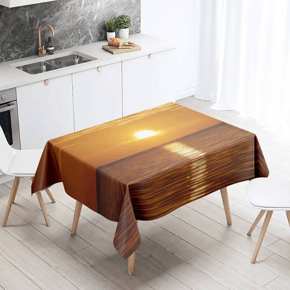 Sunset Tablecloth Natural World Landscape Stain Resistant Waterproof Rectangular Kitchen Table Home Decoration LVB16