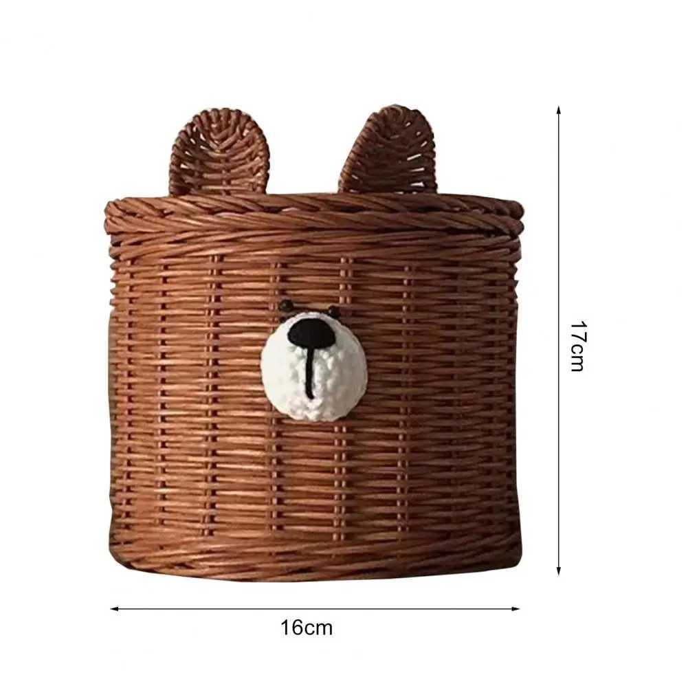Nordic Style Bear Tissue Box Handmade Bear Lattan Tissue Box Desktop Roll Paper Tissue Rack Y241218