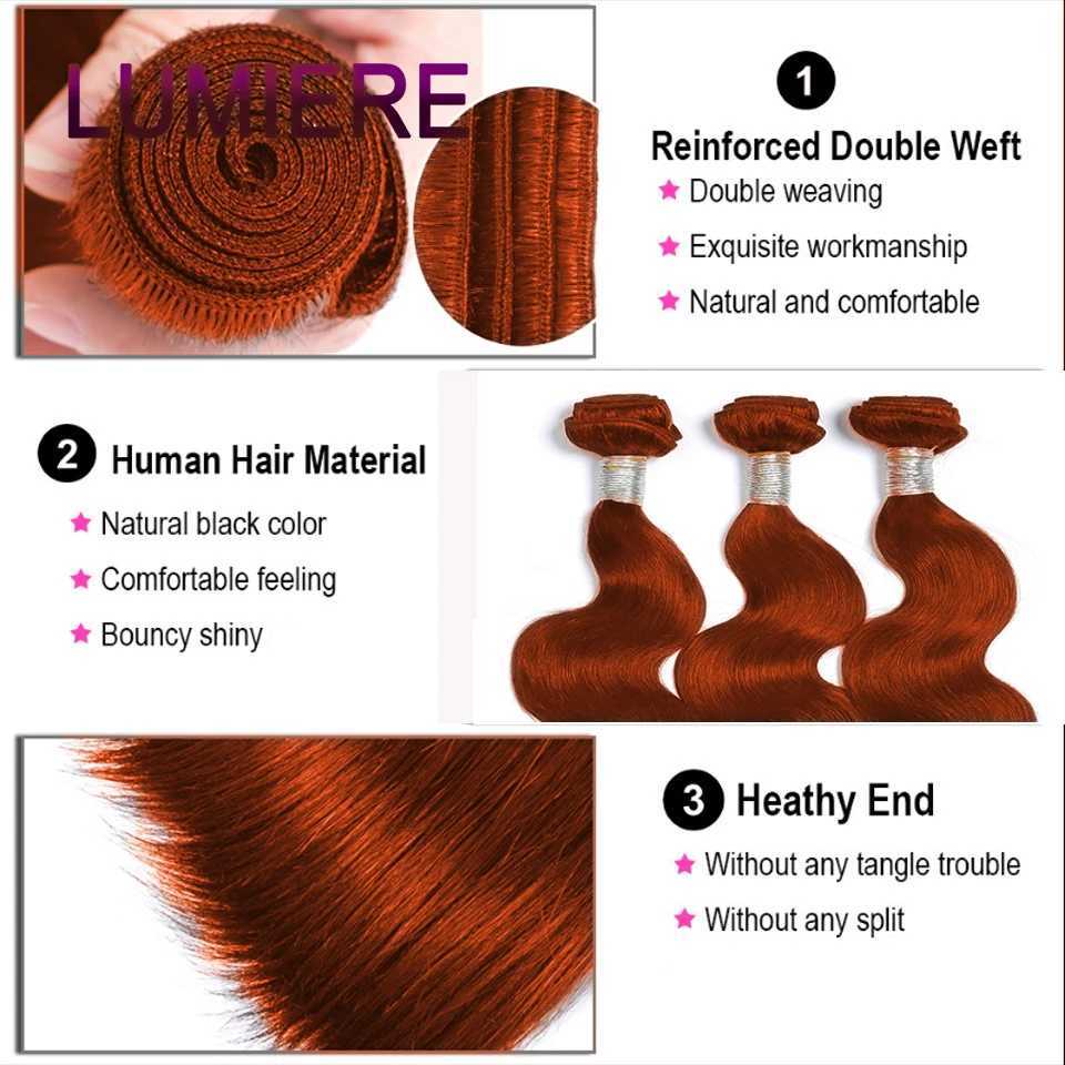 Wxw350 ginger orange 4x4 13x4 high-definition lace closure with body wave human hair bundle with closed front virgin hair extension W241221