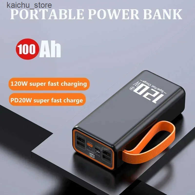 Cell Phone Banks 200000mAh Two-way 120W Portable Charger Power Bank Fast Charging External Tito C for W/LED Light J241218