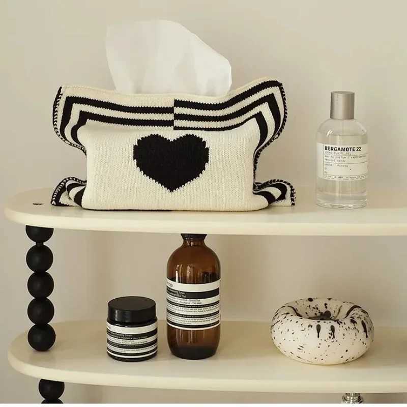 Nordic Ins Pattern Knitted Tissue Bag Life Ro Table Tissue Box Paper Storage Desktop Decoration Tissue Box Paper Box Y241218