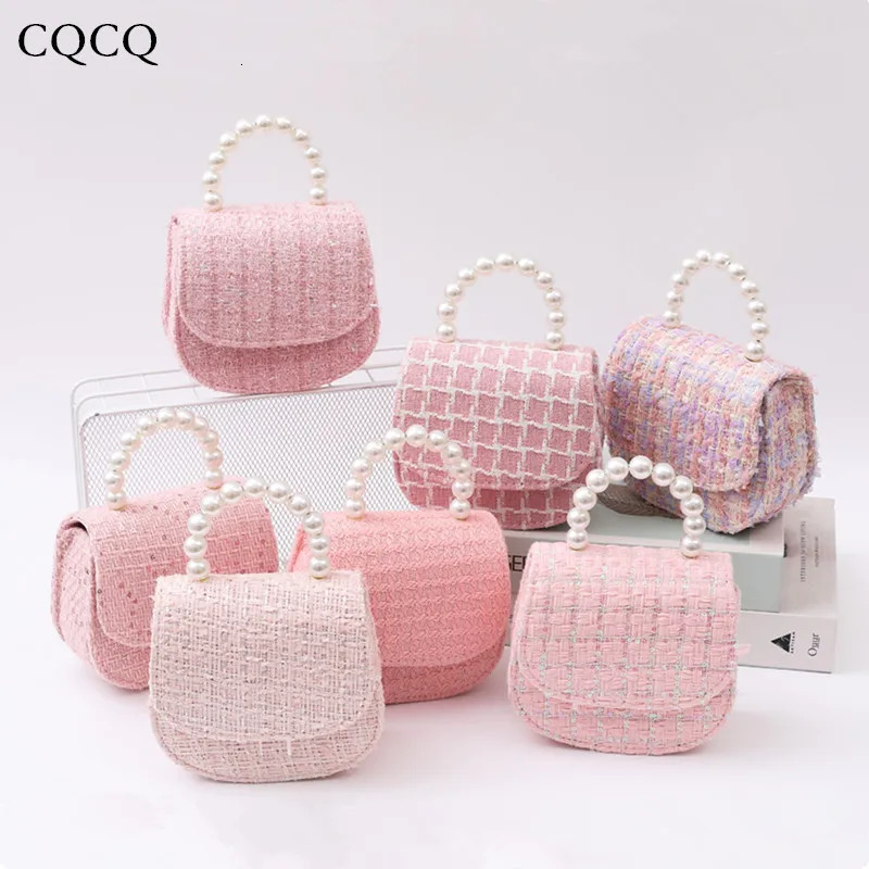 woolen kids small bag shiny pink purses and handbags Pearl handle crossbody bags with and purse for girls 241217