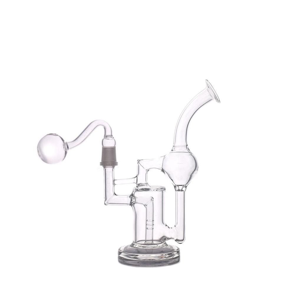 1pcs Recycler Glass Water Bongs Hookahs Smoking Beaker Base Thick Glass Bong Smoke with 14mm Glass Oil Burner Pipe