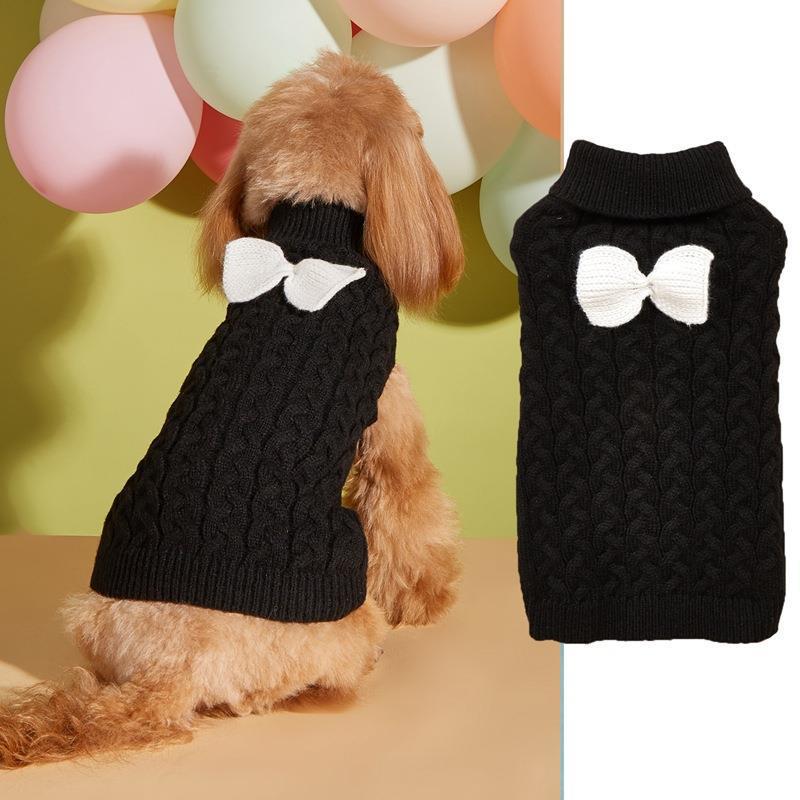 Autumn and winter dog sweater new lapel design woven three-dimensional twist solid color sweater with bow