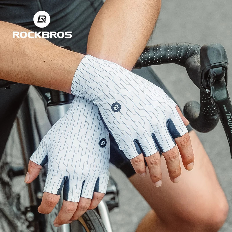 ROCKBROS Cycling Gloves Sunscreen Breathable MTB Road Bike Gloves Shock Absorption Non-slip Gloves Outdoor Thickened Palm Pad 241218