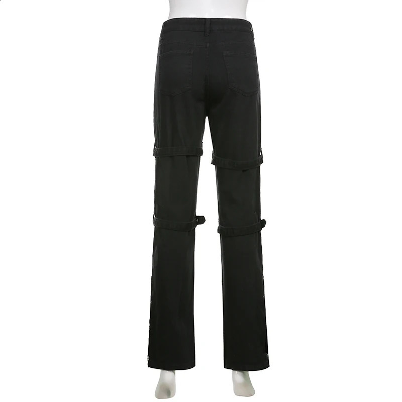 E-girl Gothic black cargo pants womens low rise jeans pants Y2K Grunge retro hip-hop punk Harajuku streetwear 241217